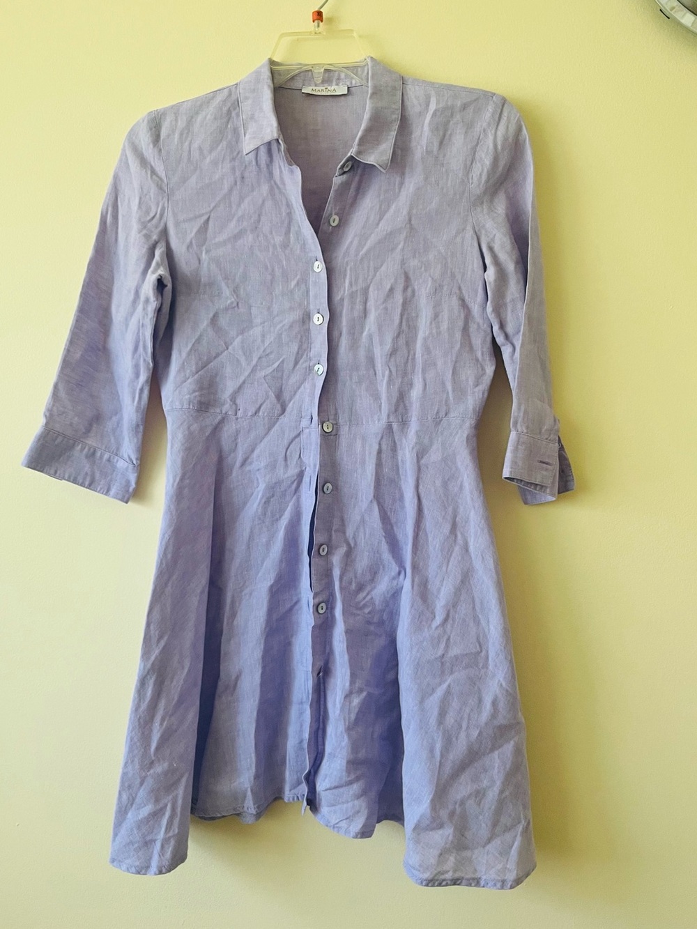 Marina St Barth Linen Shirt Mini Dress Size Small Lavender Purple  3/4 Sleeve
